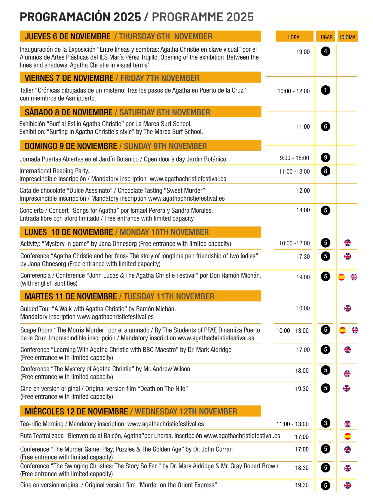Agatha Christie Festival 2025 in Puerto de la Cruz, Tenerife