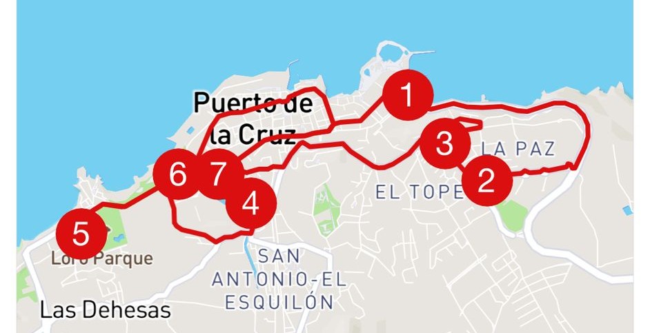 Puerto de la Cruz Sightseeing Bus Tour Route Map