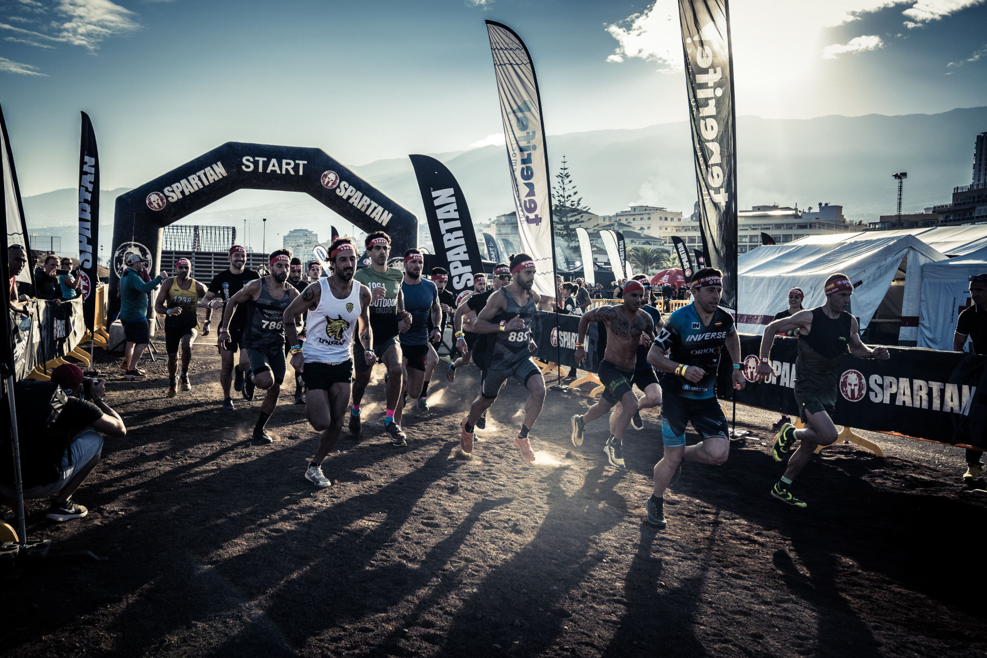 Spartan Race competitors at the start in Puerto de la Cruz, Tenerife