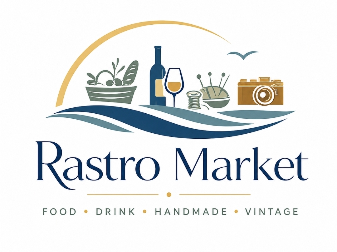 Rastro Market logo with food, drink, handmade and vintage motifs