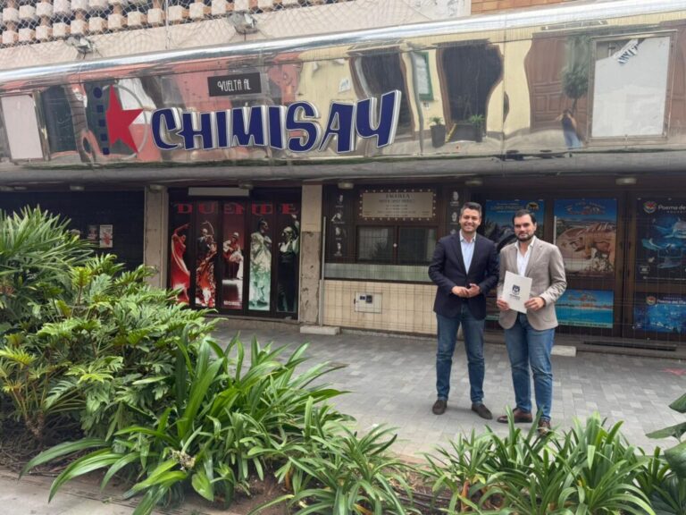 Former Cine Chimisay sign and frontage on Calle San Juan in Puerto de la Cruz