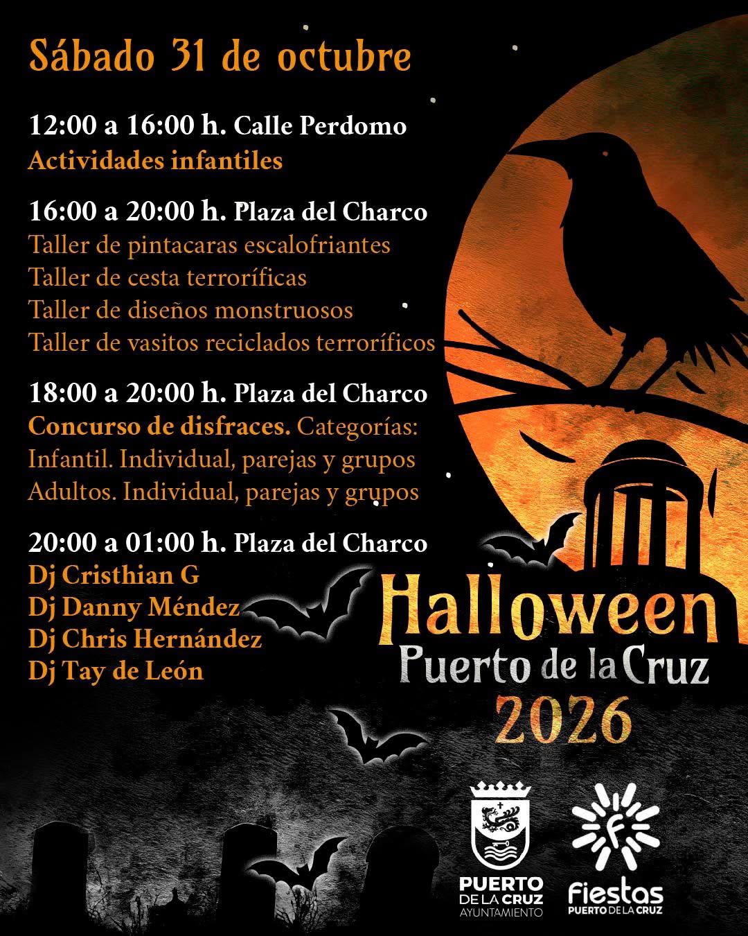 Official Halloween 2026 timetable with children’s activities, Plaza del Charco workshops, costume contest and DJs Official Halloween 2026 timetable with children’s activities, Plaza del Charco workshops, costume contest and DJs