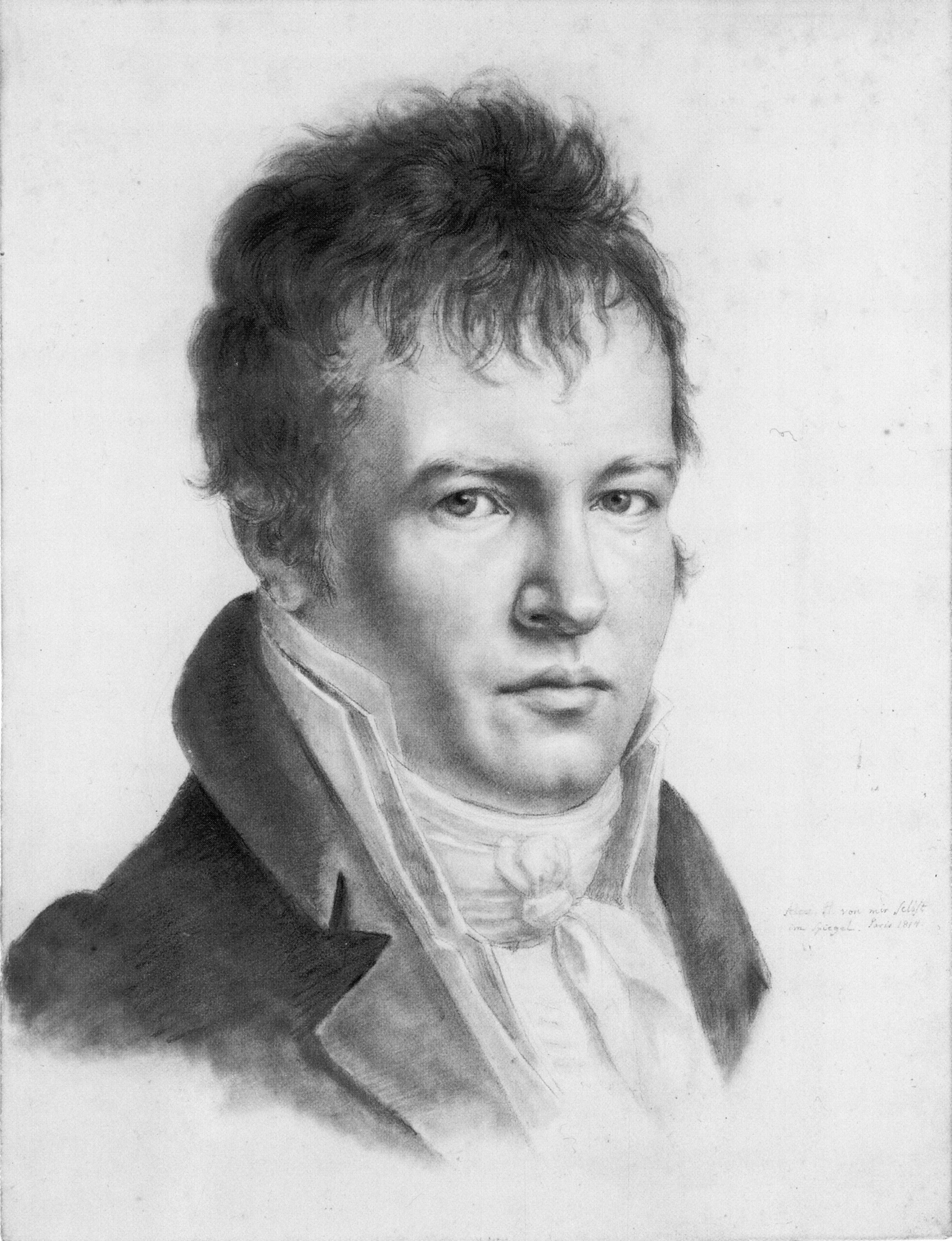 Alexander von Humboldt’s self-portrait, made in Paris in 1814, after his Tenerife journey. Public domain.