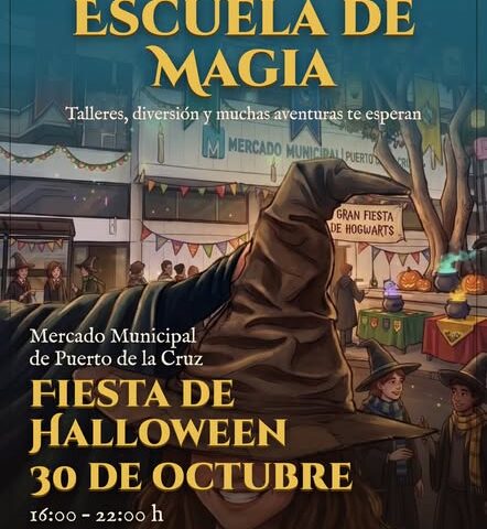 Official Escuela de Magia Halloween poster for Mercado Municipal Puerto de la Cruz, 30 October, 16:00–22:00