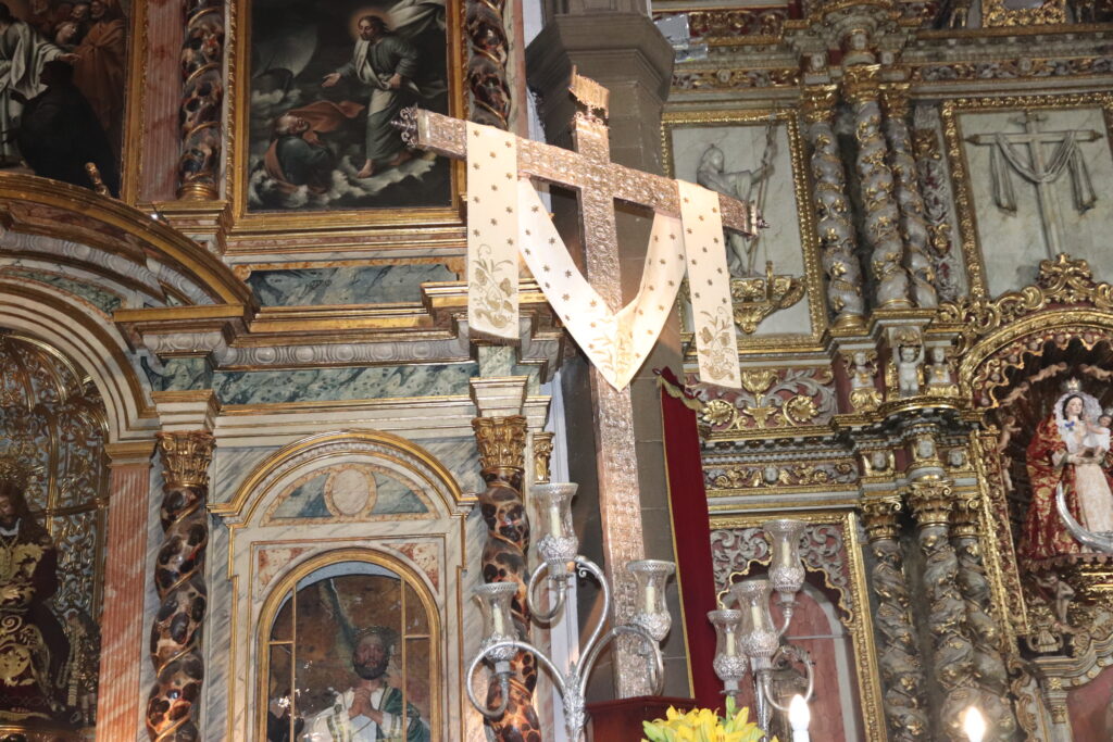 Santa Cruz inside Peña de Francia church in May 2026 Santa Cruz draped in white cloth inside Peña de Francia church during the May 2026 celebrations